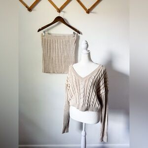 Emory Park Cream Cable Knit V-Neck Sweater